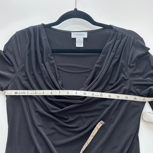 Carmen Marc Valvo Black Draped Neck Top Size Medium - Picture 8 of 8
